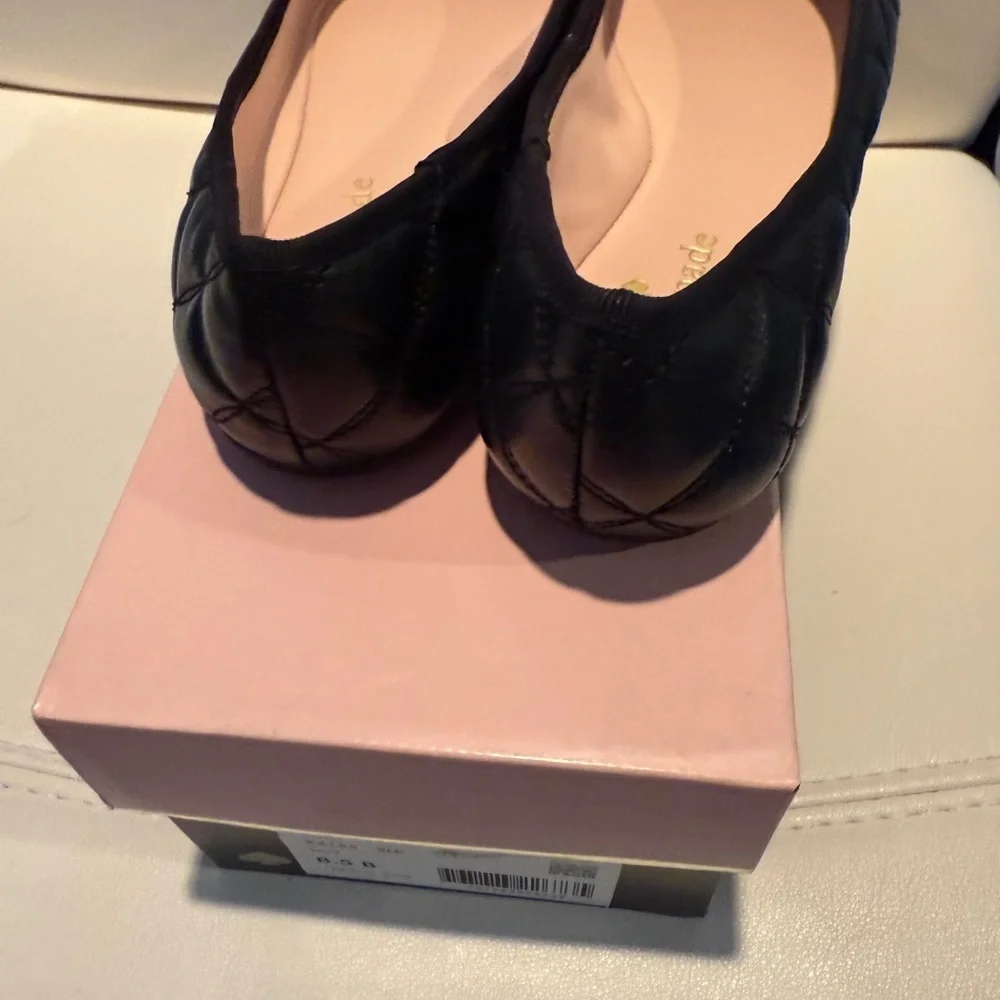 Kate Spade Pauline Black Patent Quilted Leather Flats 8.5 New